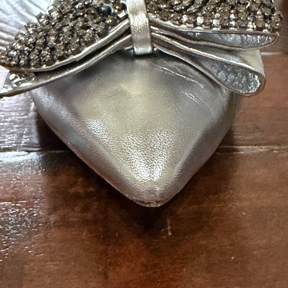 Tory Burch Rosalind Metallic Silver Ballet Flats with Rhinestone Bow - Picture 8 of 11